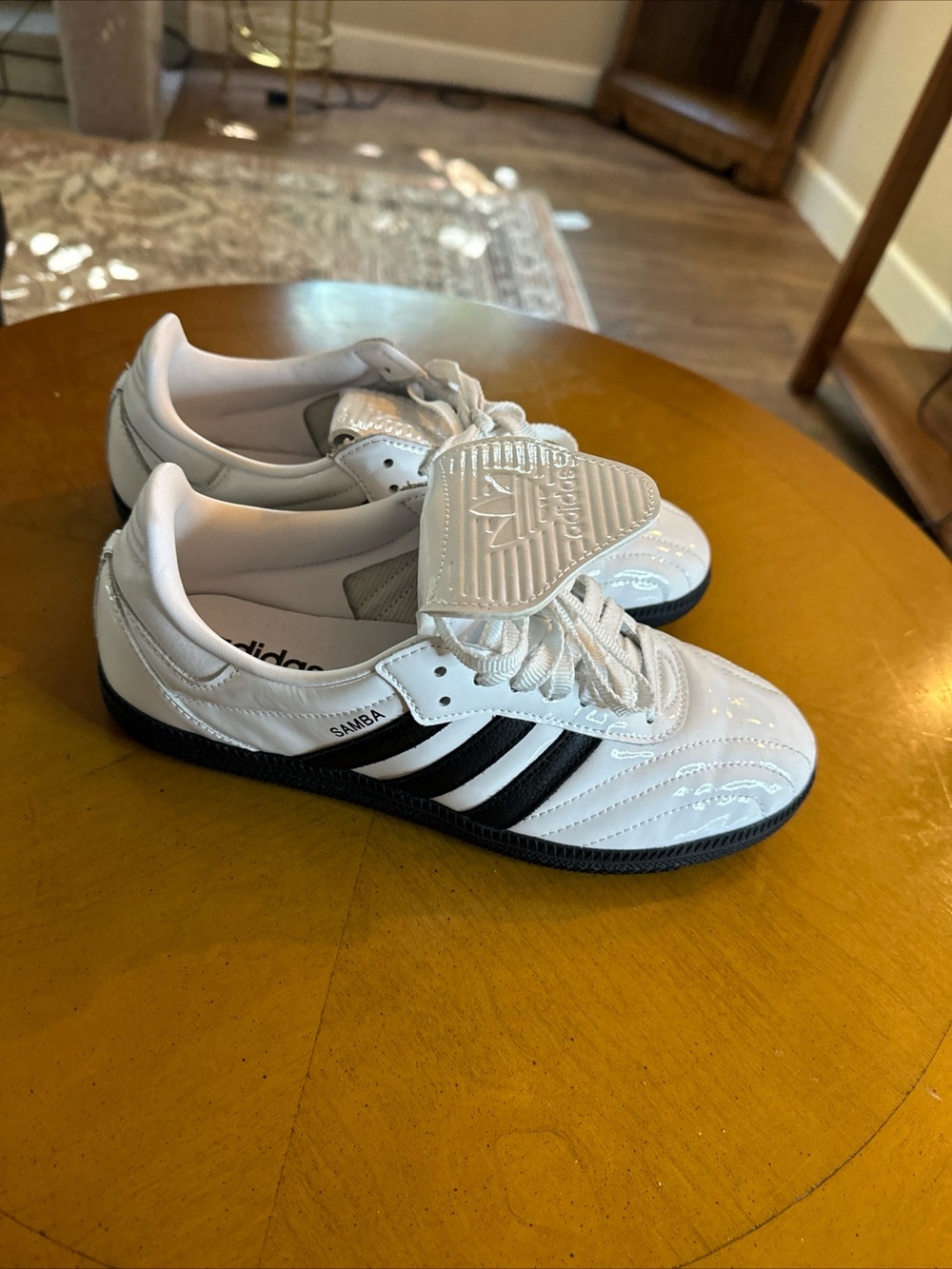 adidas men’s Samba Classic White with Black Stripes Sneakers long tongue
